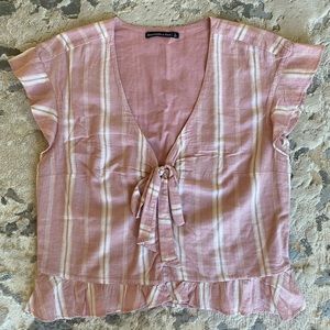 Abercrombie & Fitch Pink and White Striped Top with Bow and Ruffle Trim